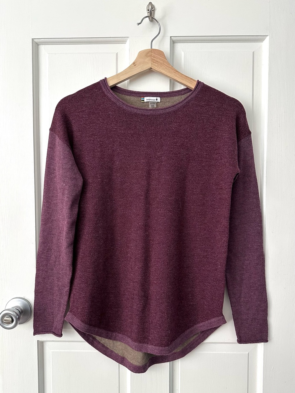 Smartwool Shadow Pine Colorblock Wool Crew Neck Sweater Base Layer Purple Tan XS